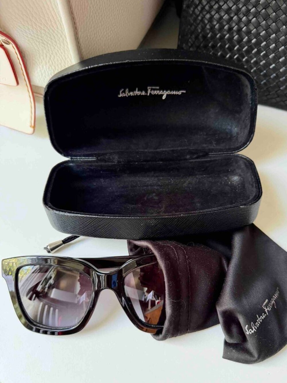 EUC Salvatore Ferragamo Oversized Black Sunglasses original dustbag & case